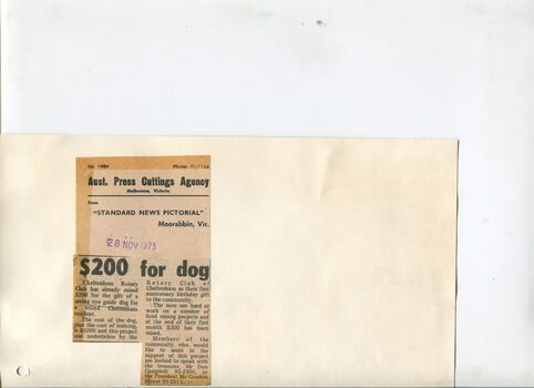 Newspaper cutting about blindness related activities or people