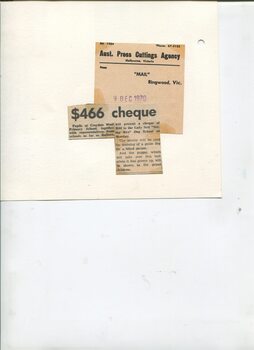 Newspaper cutting about blindness related activities or people