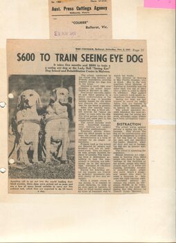 Newspaper cutting about blindness related activities or people