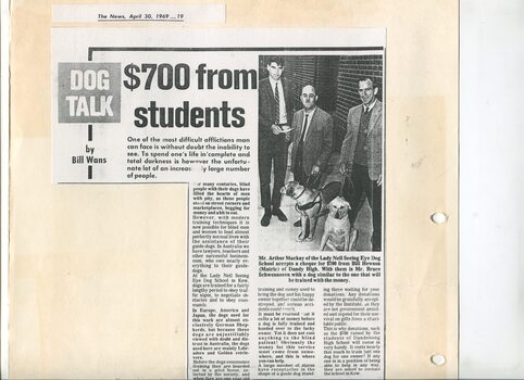 Newspaper cutting about blindness related activities or people