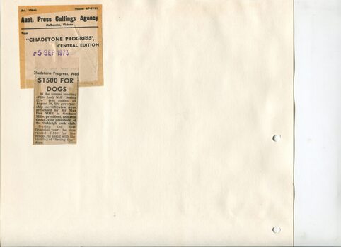 Newspaper cutting about blindness related activities or people