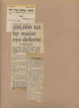 Newspaper cutting about blindness related activities or people