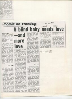 Newspaper cutting about blindness related activities or people
