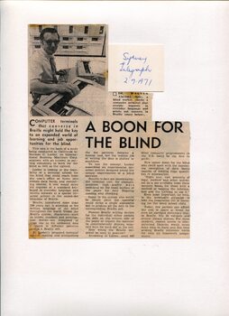 Newspaper cutting about blindness related activities or people