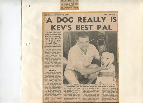 Newspaper cutting about blindness related activities or people