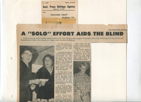 Newspaper cutting about blindness related activities or people
