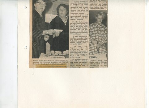 Newspaper cutting about blindness related activities or people