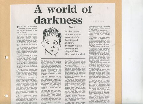 Newspaper cutting about blindness related activities or people