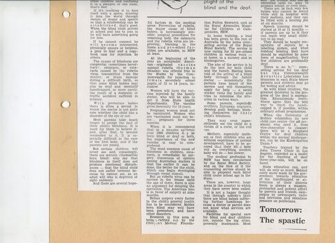 Newspaper cutting about blindness related activities or people