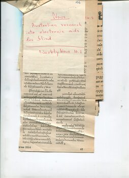 Newspaper cutting about blindness related activities or people