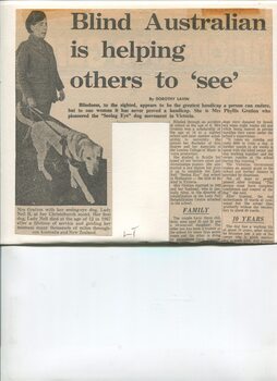 Newspaper cutting about blindness related activities or people