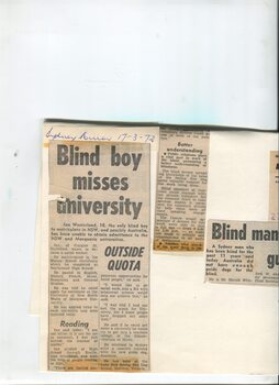 Newspaper cutting about blindness related activities or people