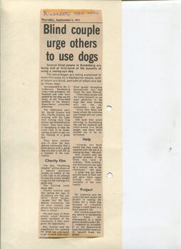 Newspaper cutting about blindness related activities or people