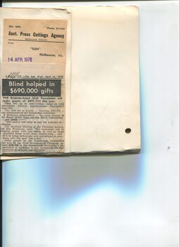 Newspaper cutting about blindness related activities or people