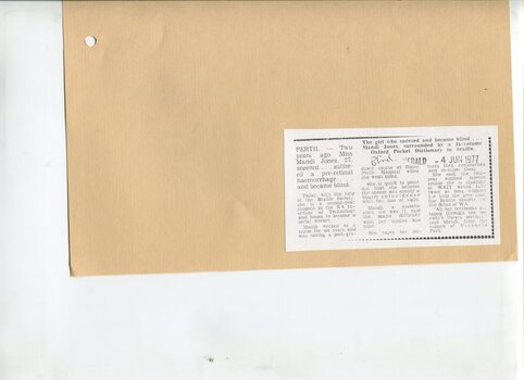 Newspaper cutting about blindness related activities or people