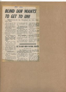 Newspaper cutting about blindness related activities or people
