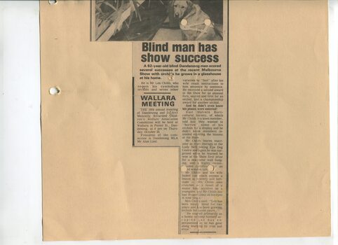 Newspaper cutting about blindness related activities or people