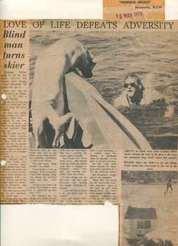 Newspaper cutting about blindness related activities or people