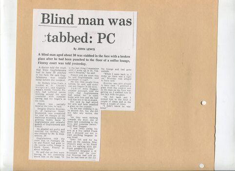 Newspaper cutting about blindness related activities or people