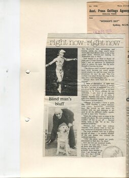 Newspaper cutting about blindness related activities or people