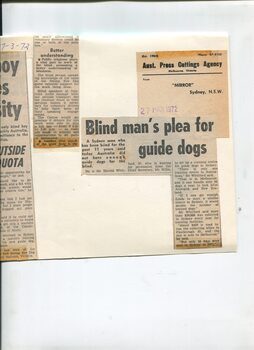 Newspaper cutting about blindness related activities or people
