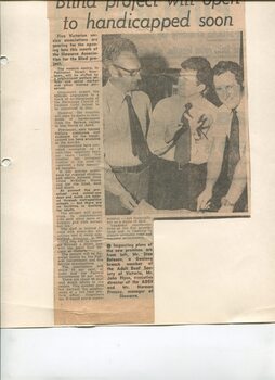 Newspaper cutting about blindness related activities or people