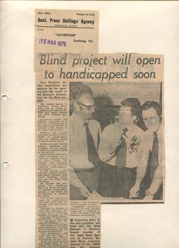 Newspaper cutting about blindness related activities or people
