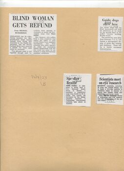 Newspaper cutting about blindness related activities or people