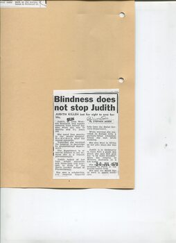 Newspaper cutting about blindness related activities or people