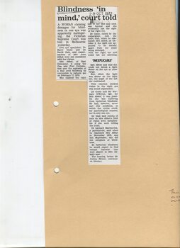 Newspaper cutting about blindness related activities or people