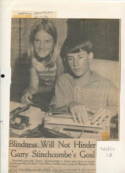 Newspaper cutting about blindness related activities or people