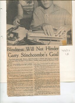 Newspaper cutting about blindness related activities or people