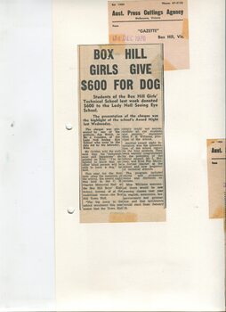 Newspaper cutting about blindness related activities or people