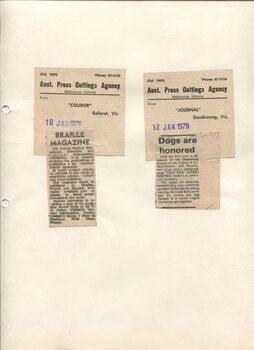 Newspaper cutting about blindness related activities or people