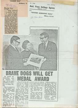Newspaper cutting about blindness related activities or people