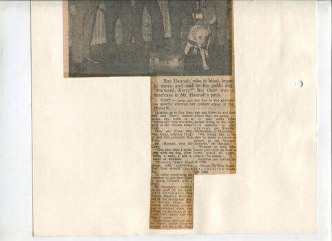 Newspaper cutting about blindness related activities or people