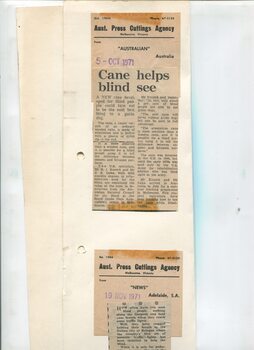 Newspaper cutting about blindness related activities or people