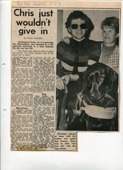 Newspaper cutting about blindness related activities or people
