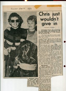 Newspaper cutting about blindness related activities or people