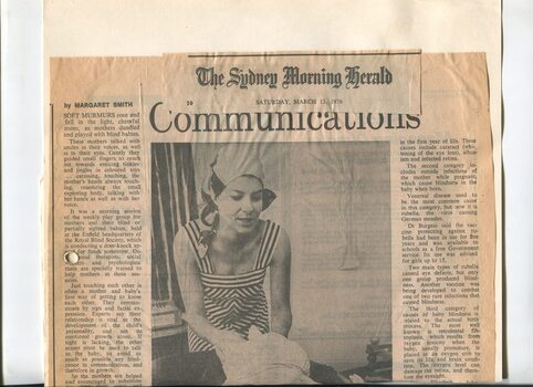 Newspaper cutting about blindness related activities or people
