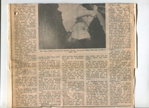 Newspaper cutting about blindness related activities or people