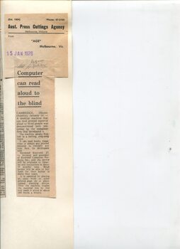 Newspaper cutting about blindness related activities or people