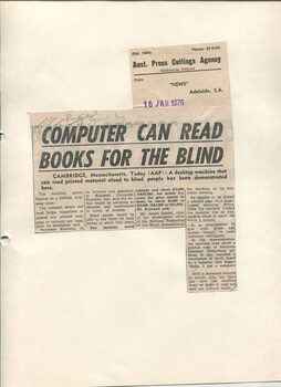 Newspaper cutting about blindness related activities or people