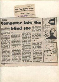 Newspaper cutting about blindness related activities or people