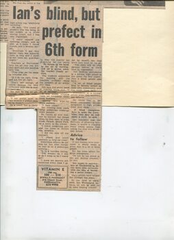 Newspaper cutting about blindness related activities or people
