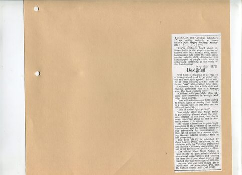 Newspaper cutting about blindness related activities or people