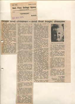 Newspaper cutting about blindness related activities or people