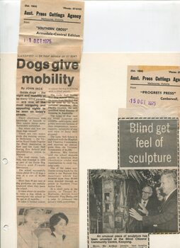 Newspaper cutting about blindness related activities or people