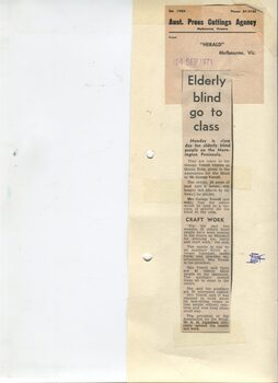 Newspaper cutting about blindness related activities or people