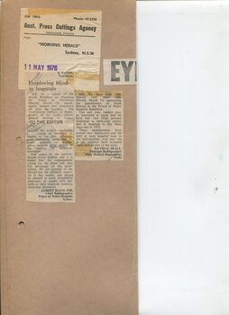 Newspaper cutting about blindness related activities or people